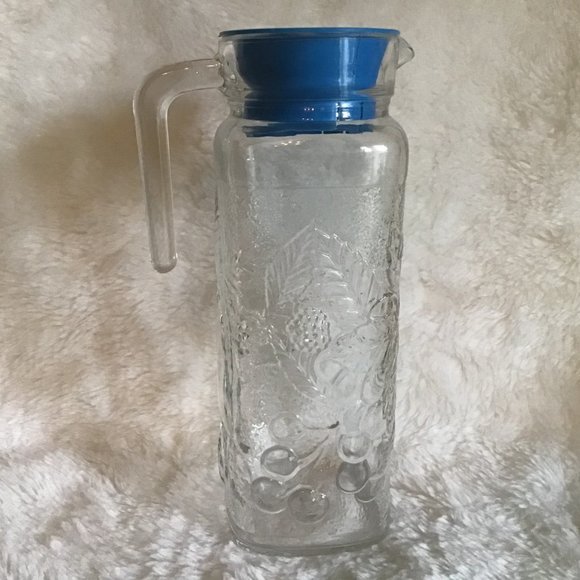 Vintage Arcoroc Glass Pitcher Raised Fruit Design - Picture 3 of 7